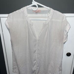 White Shear Button Down Black Polka Dot Blouse by Philosophy, Sz S, Gently LOVED